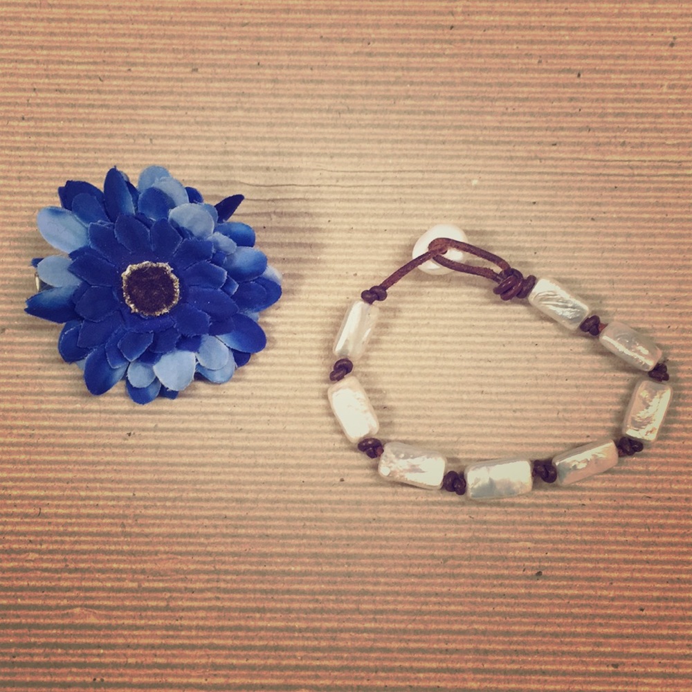 🌅 UNIQUE freshwater pearl and leather bracelet